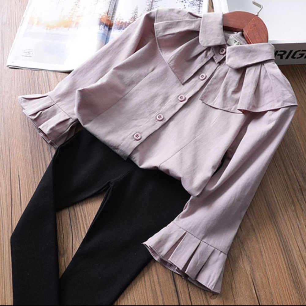 Girls Bell Sleeve Ruffle Top Button Down Blouse